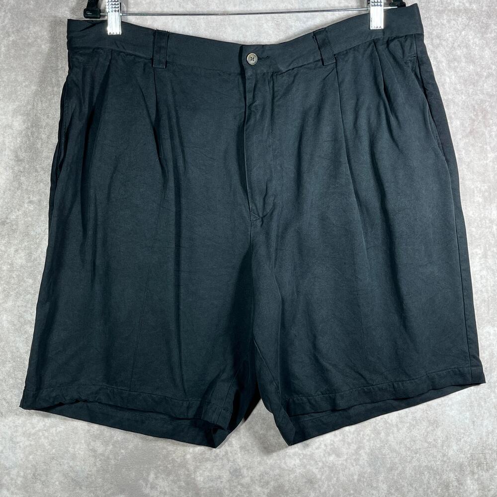 Tommy Bahama Silk Shorts Mens 38 Black Pleated Front Khaki Chino Beach‎ Vacation